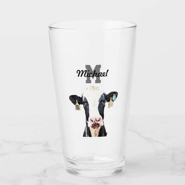 Verre Nom du monogramme Holstein Cow Dairy Farm Livestoc (Devant)