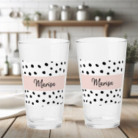 Nom du monogramme moderne | Points rose et noir Pa
