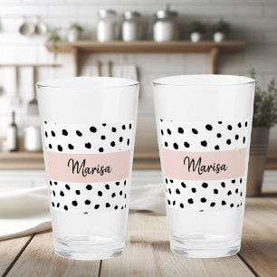 Verre Nom du monogramme moderne   Points rose et noir Pa