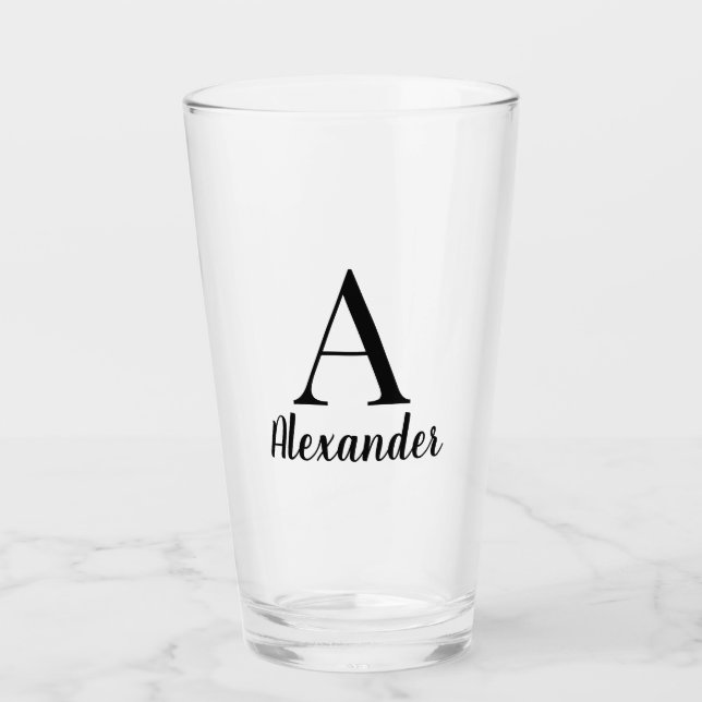 Verre Nom du monogramme noir moderne personnalisé (Devant)
