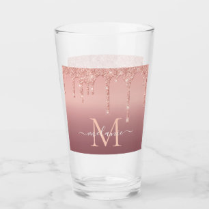 Verre Nom du monogramme Rose texte Parties scintillant d