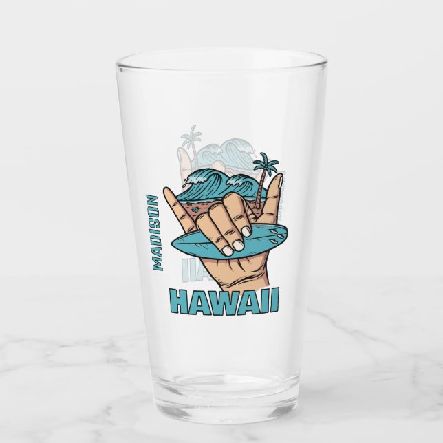 Verre Nom et emplacement personnalisés Surf Shaka (Devant)