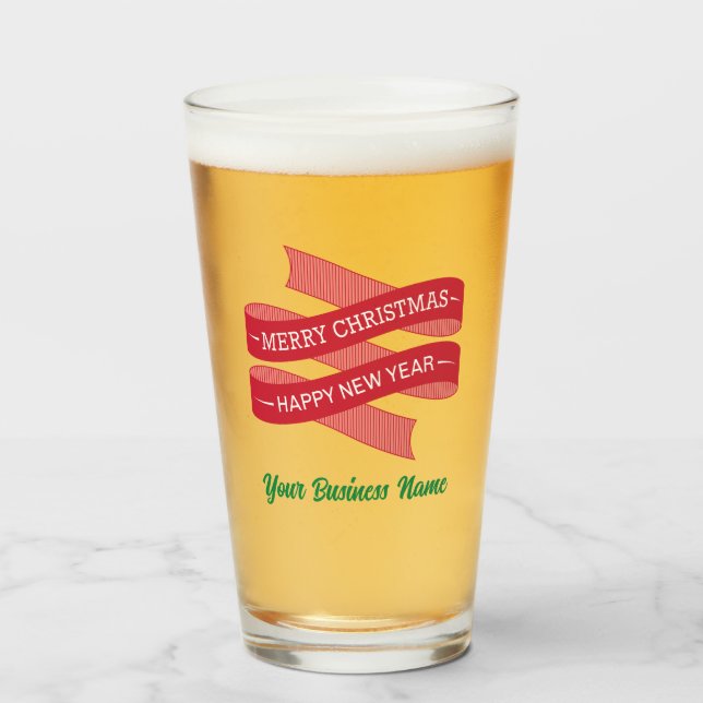 Verre Nom, Joyeux Noël, Joyeux Nouvel An 16oz Pint (Devant (rempli))