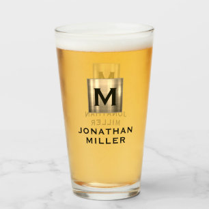 Verre Nom moderne Bière Monogramme Métal Brossé