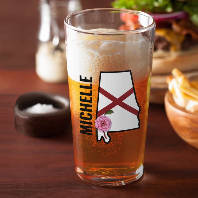 Verre Nom personnalisé Alabama Drapeau et Fleur d'État C (Créateur téléchargé)