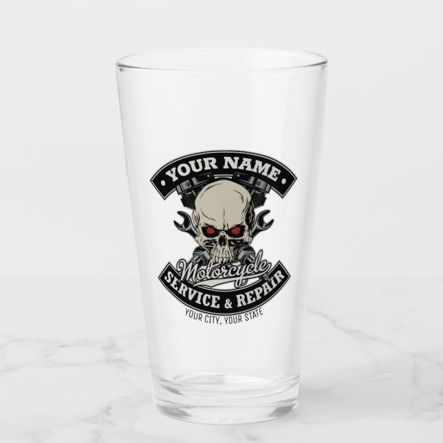 Verre Nom personnalisé Biker Mécanique Skull Motorcycle  (Devant)