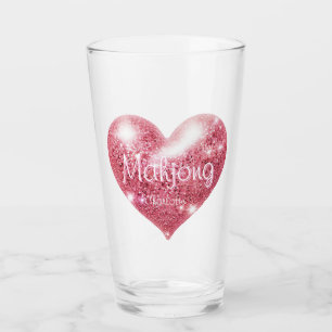 Verre Nom personnalisé Cœur Pailleté Rose Élégant Mahjon