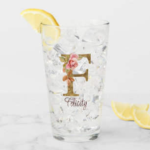 Verre Nom personnalisé lettre F or rose blush doré