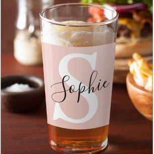 Verre Nom personnalisé moderne Monogram Pastel Rose