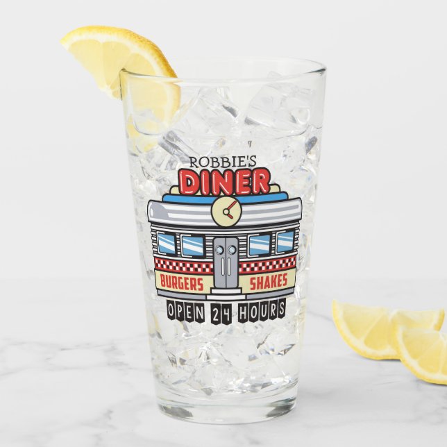 Verre NOM Personnalisé Retro les années 50 Diner Signé C (Devant glace)