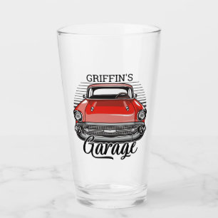 Verre NOM personnalisé Retro Red Classic Car Garage