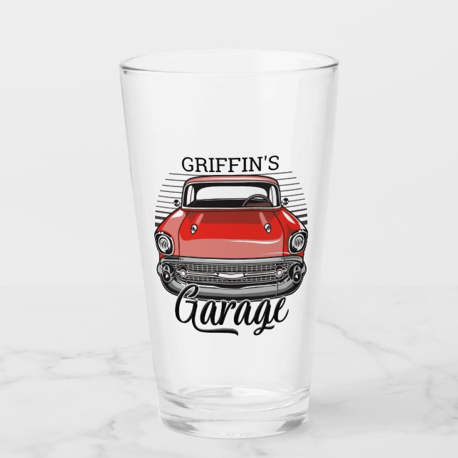 Verre NOM personnalisé Retro Red Classic Car Garage (Devant)