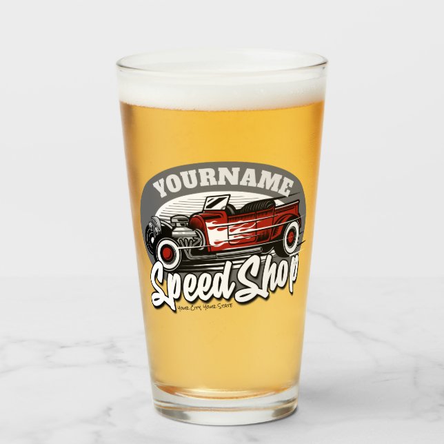 Verre Nom personnalisé Rockabilly Roadster Speed Shop Ga (Devant (rempli))
