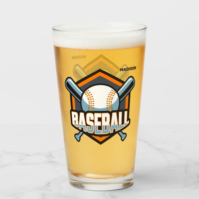 Verre Nom personnalisé, texte et couleur Baseball (Dos (rempli))