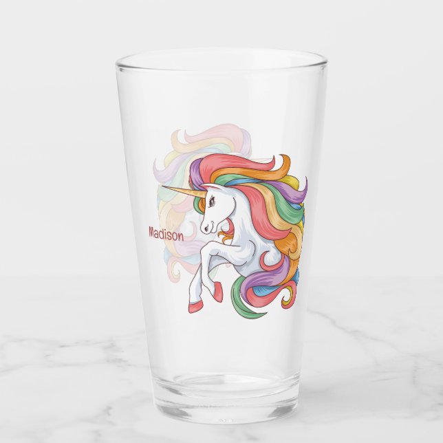 Verre Nom personnalisé Unicorne colorée (Devant)