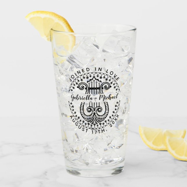 Verre Noms de couple marié | Harpe Ornée Élégante (Devant glace)