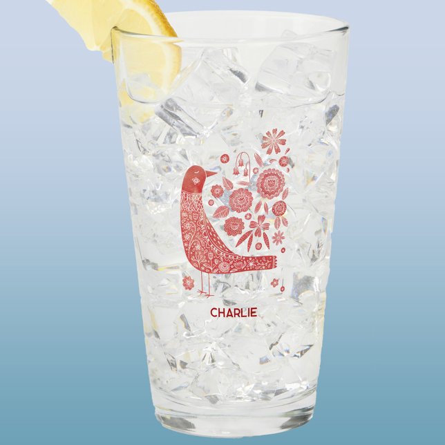 Verre Nordique Bird Personnalisé (Scandinavian bird personalized name glass tumbler)