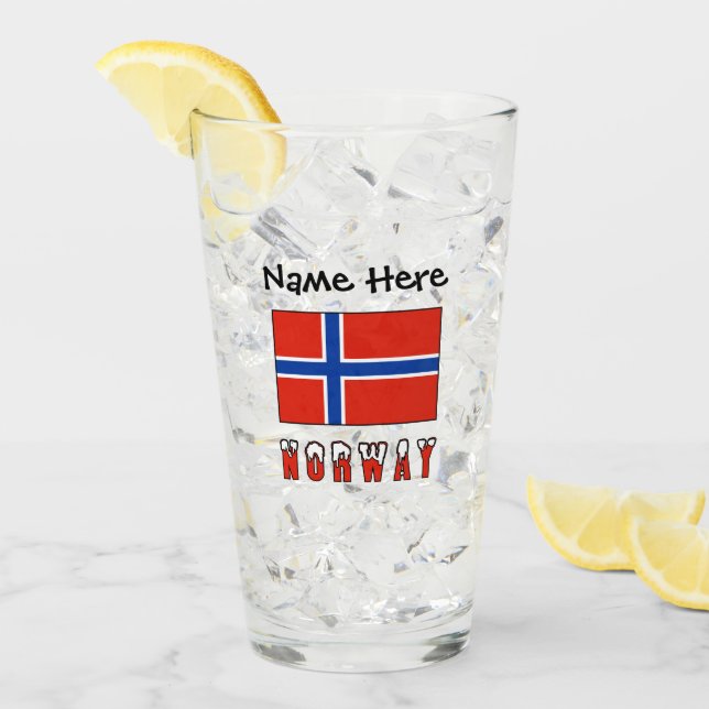 Verre Norvège Drapeau norvégien Noir Personnalisation (Devant glace)