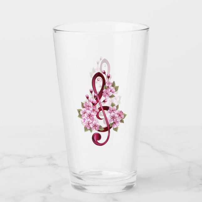 Verre notes de clé de sol musicale avec fleurs de Sakura (Devant)
