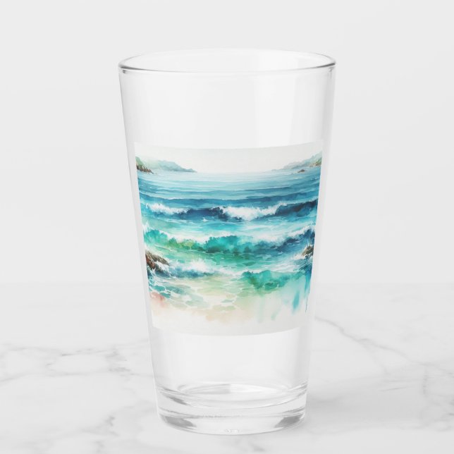 Verre Ocean Waves Beach Aquarelle Peinture (Devant)