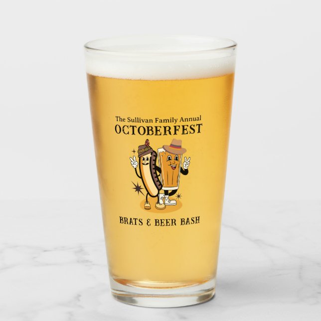 Verre Octoberfest Brats et bière Fall Party Retro (Devant (rempli))