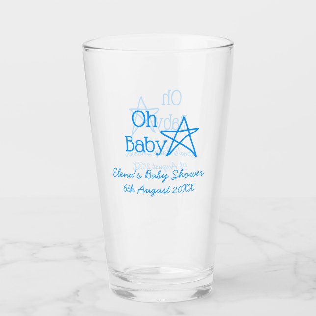 Verre Oh bébé bleu étoile baby shower ajouter nom passé  (Devant)