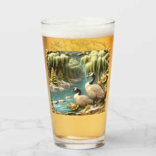 Verre Oies du Canada au milieu des saules qui pleuvent
