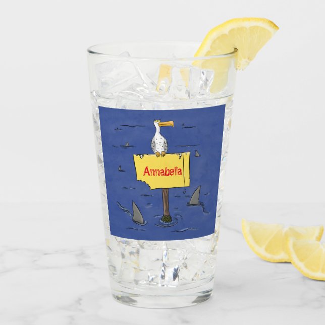 Verre Oiseau de mer amusant entouré de dessins animés de (Dos glace)