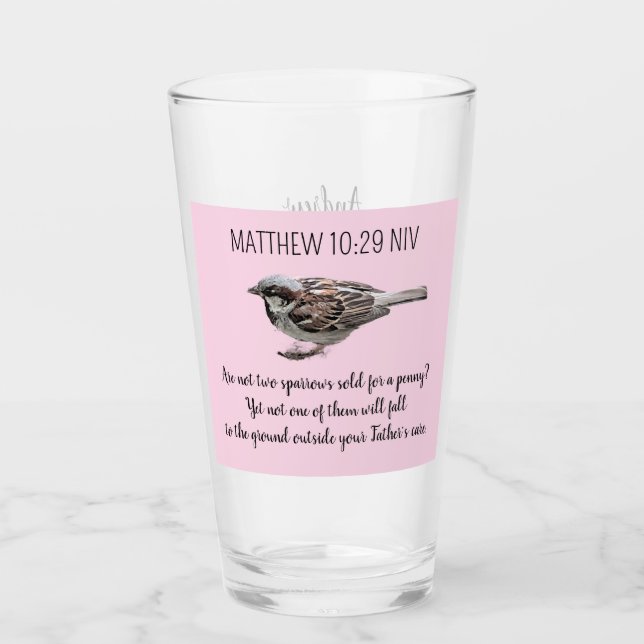 Verre Oiseau Épervier Vos Cares Bible Verse Rose (Devant)