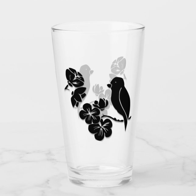 Verre Oiseau Motif noir et blanc (Devant)