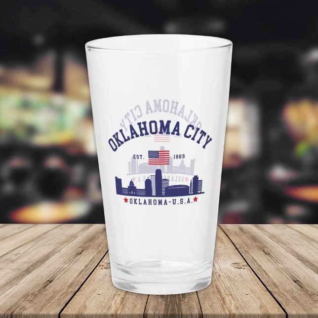 Verre Oklahoma City Skyline Beer Glass with U.S. Flag  (Créateur téléchargé)