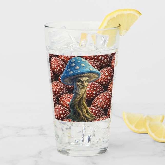 Verre Old man, mushroom blue forest guardian pint glass  (Dos glace)