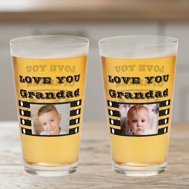 Verre On aime papi deux photos noir blanc bière (Créateur téléchargé)