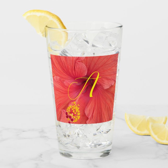 Verre Orange Hibiscus photo avec script initial (Devant glace)