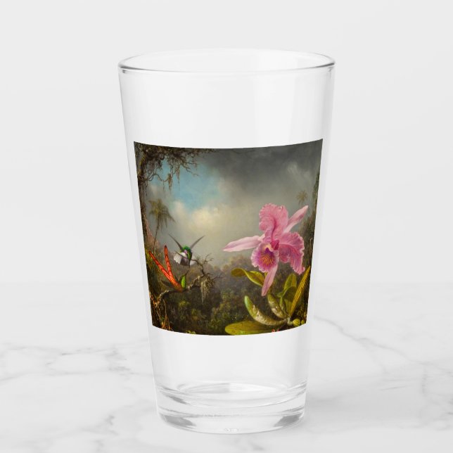 Verre Orchidée avec deux colibris Heade (Devant)