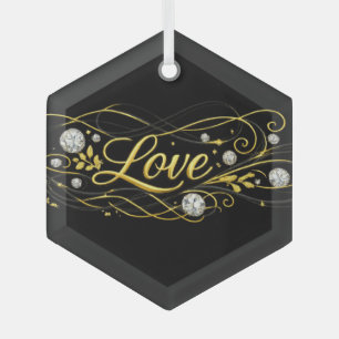 Verre Ornement de luxe en écriture dorée Love
