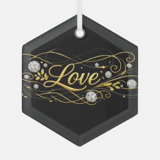 Verre Ornement de luxe en écriture dorée Love (Recto)