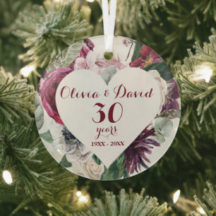 Verre Ornement en céramique Roses et feuillage 30e anniv