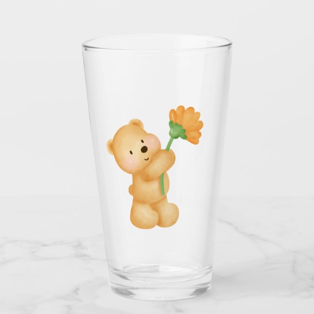 Verre ours avec fleur (Devant)