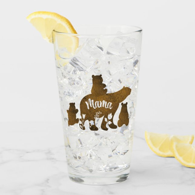 Verre Ours Mama Avec 3 Bébés Ours Cubs Après Maman (Devant glace)