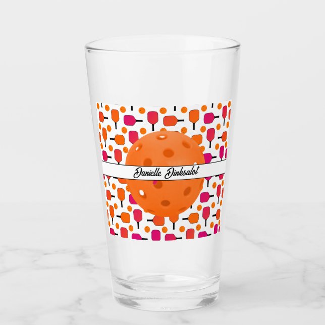 Verre Pagaies de Pickleball Rose et Orange Personnalisée (Devant)
