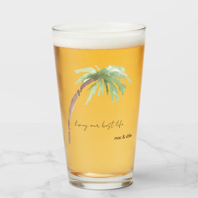 Verre Palm Tree personnalisé Vivre ma meilleure vie (Devant (rempli))