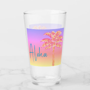 Verre Palmier rose Tropical Coucher de soleil Aloha