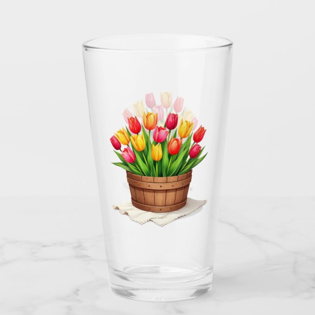 Verre Panier en bois rempli de tulipes (Devant)
