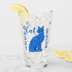 Verre Papa s'asseyant bleu de chat personnalisé par