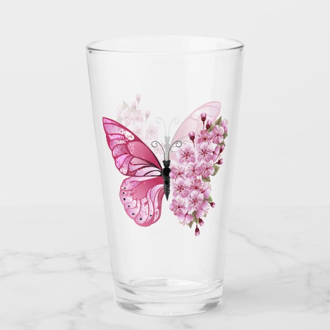 Verre Papillon à fleurs avec Sakura rose (Devant)