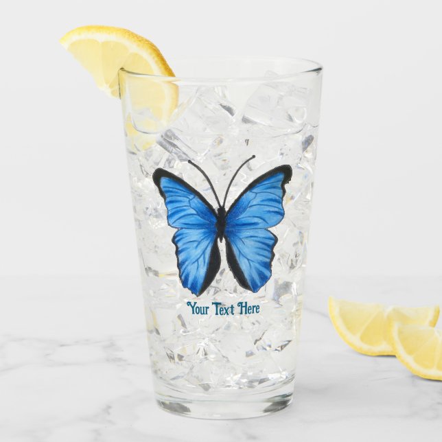 Verre Papillon bleu de texte personnalisé (Devant glace)