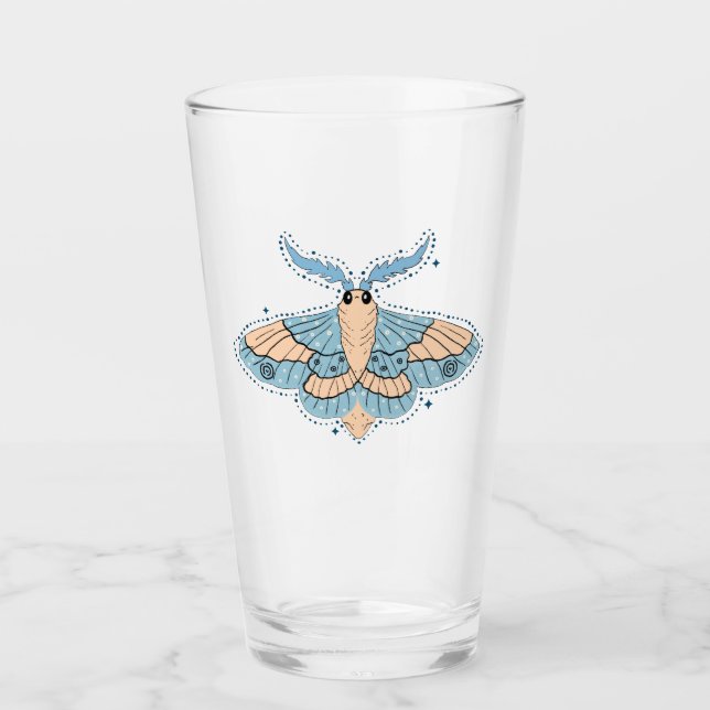 Verre Papillon Céleste Fantaisiste — Bleu Douce et Pêche (Devant)