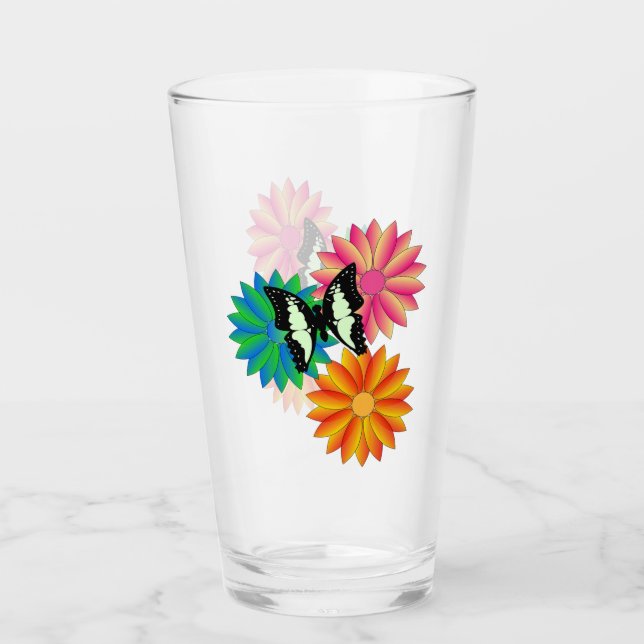 Verre Papillon et fleurs (Devant)