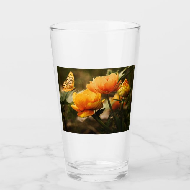 Verre Papillon orange et fleurs (Devant)